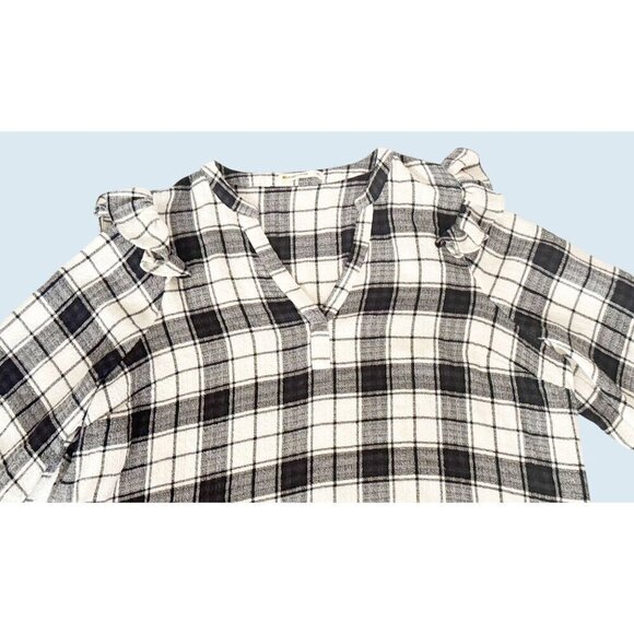 MARINE LAYER Jamie Ruffle Black and White Light Flannel Top Sz XL - Picture 4 of 8